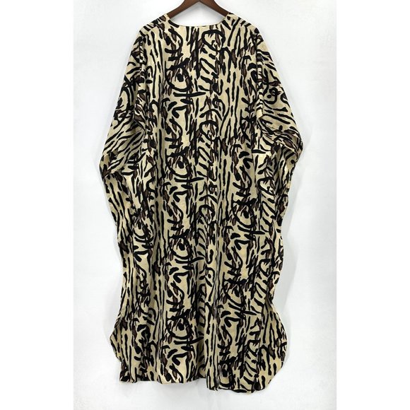 Ashro Woman's Caftan Dress Free Size Satin Pullover Animal Print Beige Black - Picture 1 of 7
